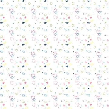 Hand-drawn seamless pattern with hearts and stars. Design elements 스톡 일러스트