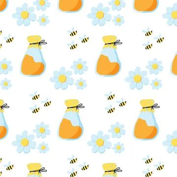 Hand-drawn seamless pattern with honey jar Stock Illustration