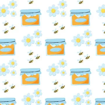 Hand-drawn seamless pattern with honey jar Stock Illustration