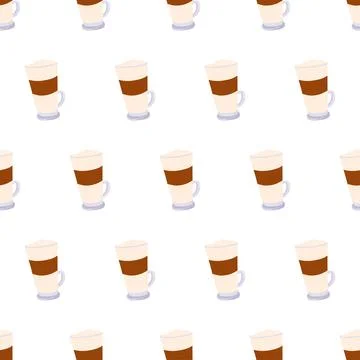 Hand drawn seamless pattern with hot coffee drink latte for wallpaper design Stock Illustration