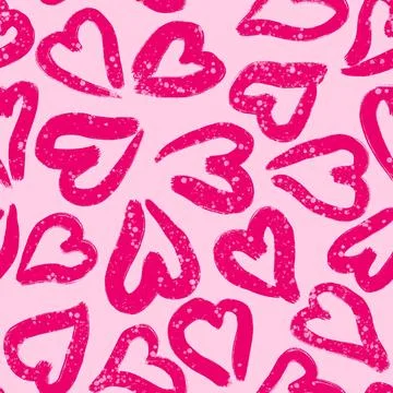 Hand drawn seamless pattern with hot hyper pink st valentines day hearts love Stock Illustration