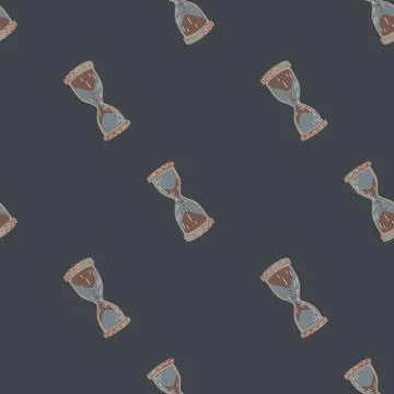 Hand drawn seamless pattern with hourglass elements ornament. Vintage dark ti Stock Illustration