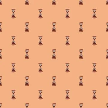 Hand drawn seamless pattern with hourglass elements print. Pink coral backgro Illustrazione stock
