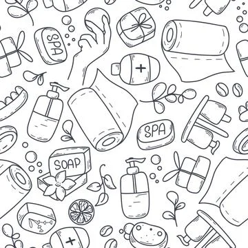 Hand drawn seamless pattern with hygiene items Stock Illustration