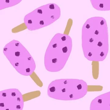 Hand drawn seamless pattern with ice cream popsicle sweet food. Purple violet Stock Illustration