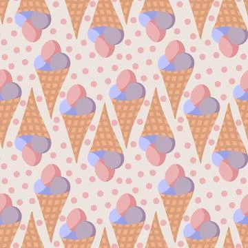 Hand drawn seamless pattern of ice cream with polka dot, retro vintage style Stock Illustration
