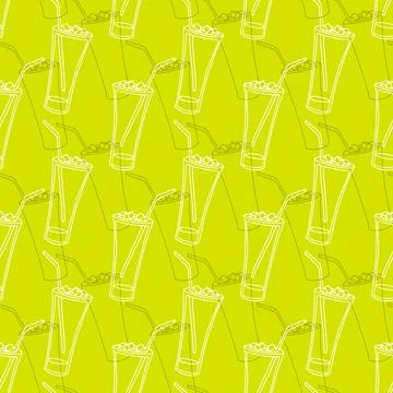 Hand drawn seamless pattern with icy glasses with straws, Colorful background Stock Illustration