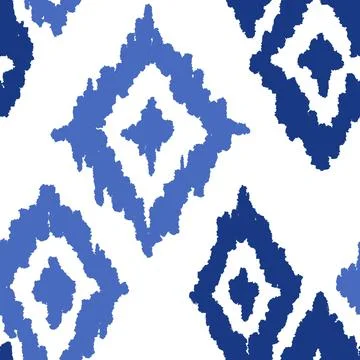 Hand drawn seamless pattern with ikat ethnic traditional indonesian fabric print Stock Illustration