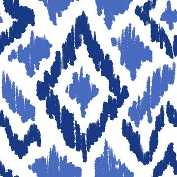Hand drawn seamless pattern with ikat ethnic traditional indonesian fabric print Stock Illustration