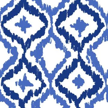 Hand drawn seamless pattern with ikat ethnic traditional indonesian fabric print Stock Illustration