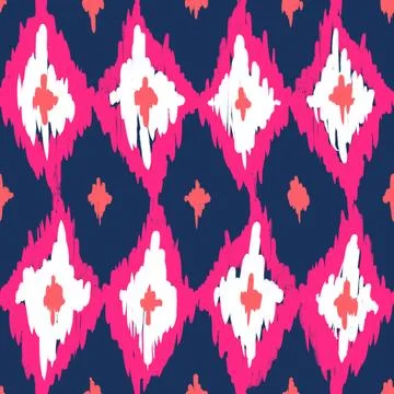 Hand drawn seamless pattern with ikat ethnic traditional indonesian fabric print Stock Illustration