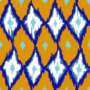 Hand drawn seamless pattern with ikat ethnic traditional indonesian fabric print Stock Illustration