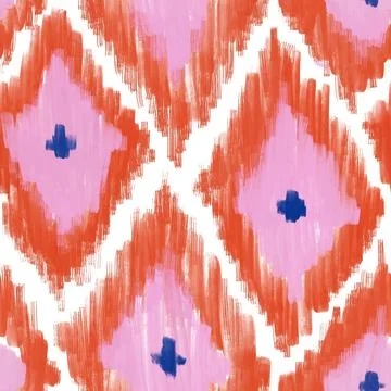 Hand drawn seamless pattern with ikat ethnic traditional indonesian fabric print Stock Illustration