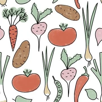 Hand drawn seamless pattern illustration of organic healthy vegetables, carrot イラスト素材