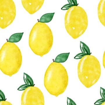 Hand drawn seamless pattern illustration of yellow lemon fruit. Watercolor Stock Illustration