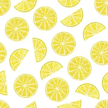 Hand drawn seamless pattern illustration of yellow lemon fruit. Watercolor Stock Illustration
