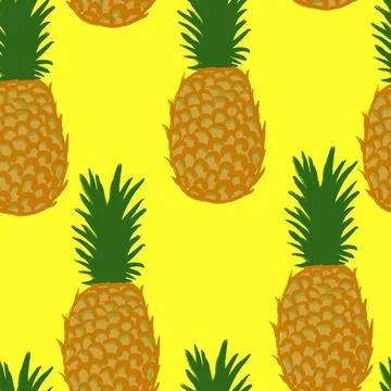 Hand drawn seamless pattern illustration of fruit pineapple, yellow green Stock Illustration