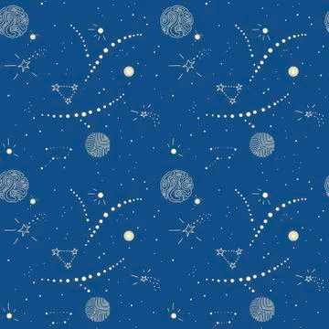 Hand drawn seamless pattern with the image of the cosmos. The cosmic Constell Stock Illustration