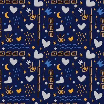 Hand drawn seamless pattern with the image of the cosmos. Cosmic Constellatio Stock Illustration