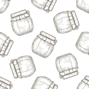Hand drawn seamless pattern jar of honey over white background Stock Illustration