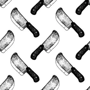 Hand drawn seamless pattern of kitchen knife. Stock Illustration