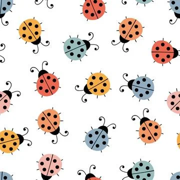 Hand drawn seamless pattern with ladybugs. Cute background. Simple graphic .. Illustrazione stock