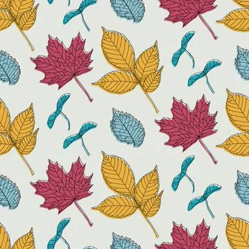 Hand drawn seamless pattern with leaves Stock Illustration