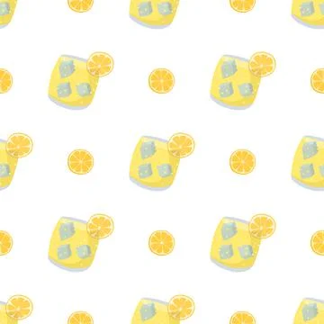 Hand drawn seamless pattern with lemon slice and lemonade. Illustrazione stock