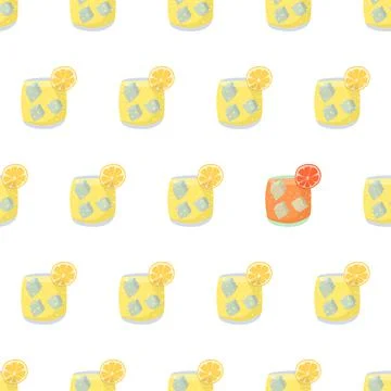 Hand drawn seamless pattern with lemonade drink. Fabric print texture with eye Illustrazione stock