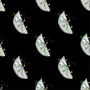Hand-drawn seamless pattern with lemons and bright splashes Stock Illustration