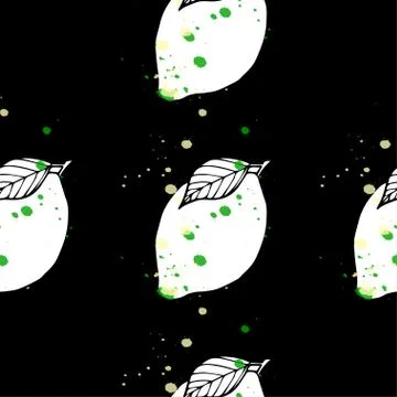 Hand-drawn seamless pattern with lemons and bright splashes Stock Illustration