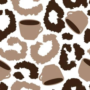 Hand drawn seamless pattern leopard cheetah skin, coffee cappuccino color, beige Stock Illustration