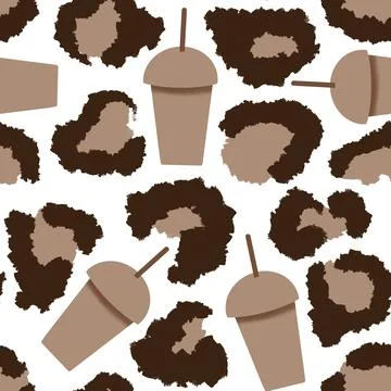 Hand drawn seamless pattern leopard cheetah skin, coffee cappuccino color Stock Illustration