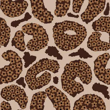 Hand drawn seamless pattern of leopard print with floral flowers. Beige brown Stock Illustration