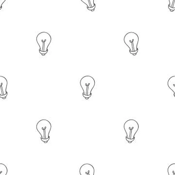Hand drawn seamless pattern of light bulbs. Idea symbol. Stock Illustration