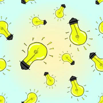 Hand drawn seamless pattern with light bulbs. Stock Illustration