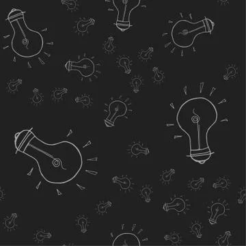 Hand drawn seamless pattern with light bulbs. Stock Illustration