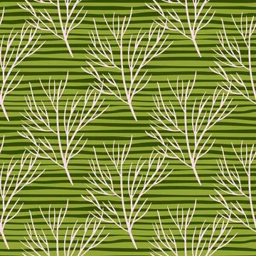 Hand drawn seamless pattern with light tones tree branches elements. Green st Stock Illustration
