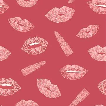 Hand drawn seamless pattern lips background. Woman lipstick, beauty illustrat Stock Illustration