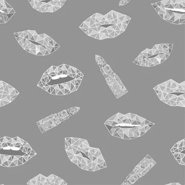 Hand drawn seamless pattern lips background. Woman lipstick, beauty illustration Stock Illustration