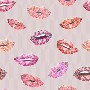 Hand drawn seamless pattern lips background. Woman lipstick, beauty illustration Stock Illustration