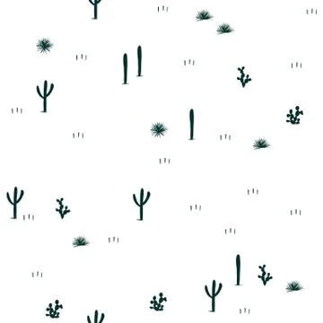 Hand drawn seamless pattern. Little saguaro, agaves, and opuntia cactuses on Stock Illustration