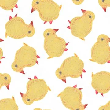 Hand Drawn Seamless Pattern With Little Yellow Chick. Illustrazione stock