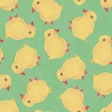 Hand Drawn Seamless Pattern With Little Yellow Chick. Illustrazione stock