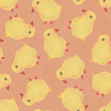 Hand Drawn Seamless Pattern With Little Yellow Chick. Stock Illustration