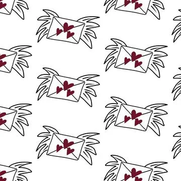 Hand-drawn seamless pattern with love letters. Stock Illustration