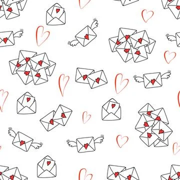 Hand drawn seamless pattern love letters icons doodles vector image Stock Illustration