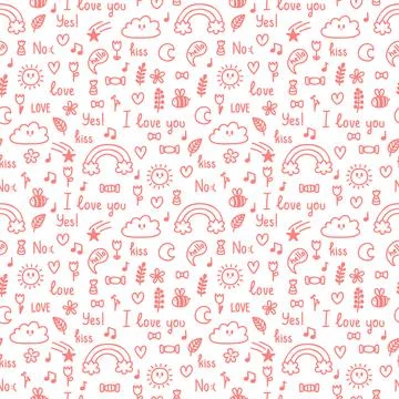 Hand drawn seamless pattern on love theme. Design for valentine and wedding.. Stock Illustration