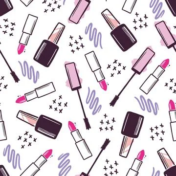 Hand drawn seamless pattern of makeup Stock Illustration