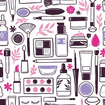 Hand drawn seamless pattern of makeup Stock Illustration